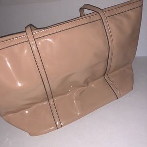 Faux patent leather nude/tan large tote.